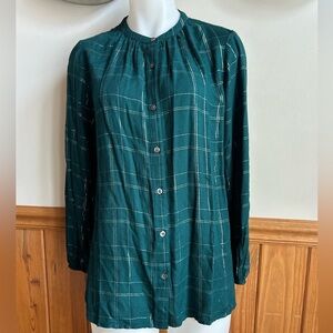 Time and Tru silver and green tensile Plaid Button-Down Shirt, sparkly, bling
